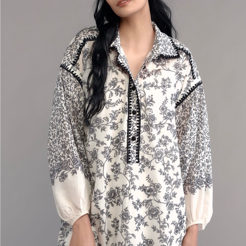 By Anthropologie Puff-Sleeve Mini Shirt Dress